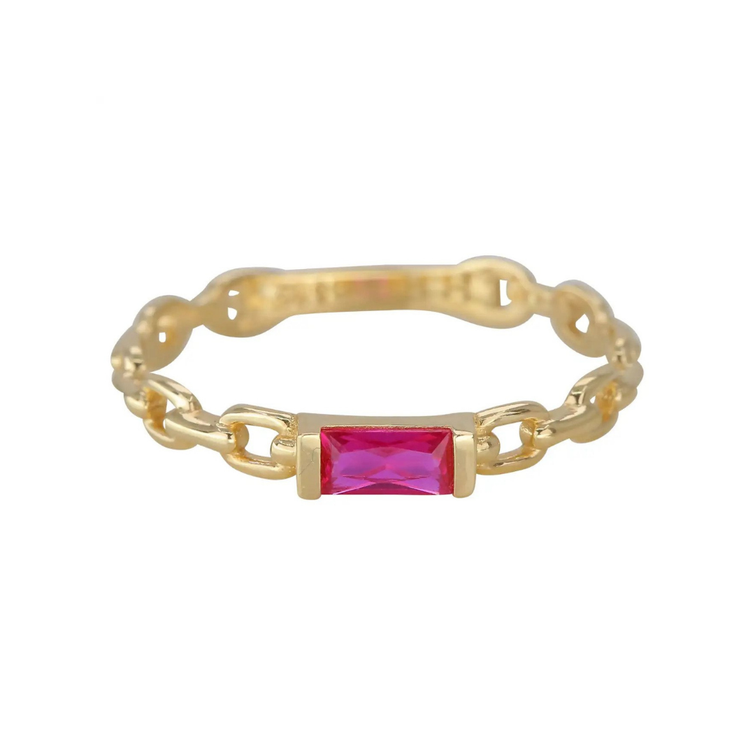 14K Gold Chain Link Ring with Pink Quartz, $240