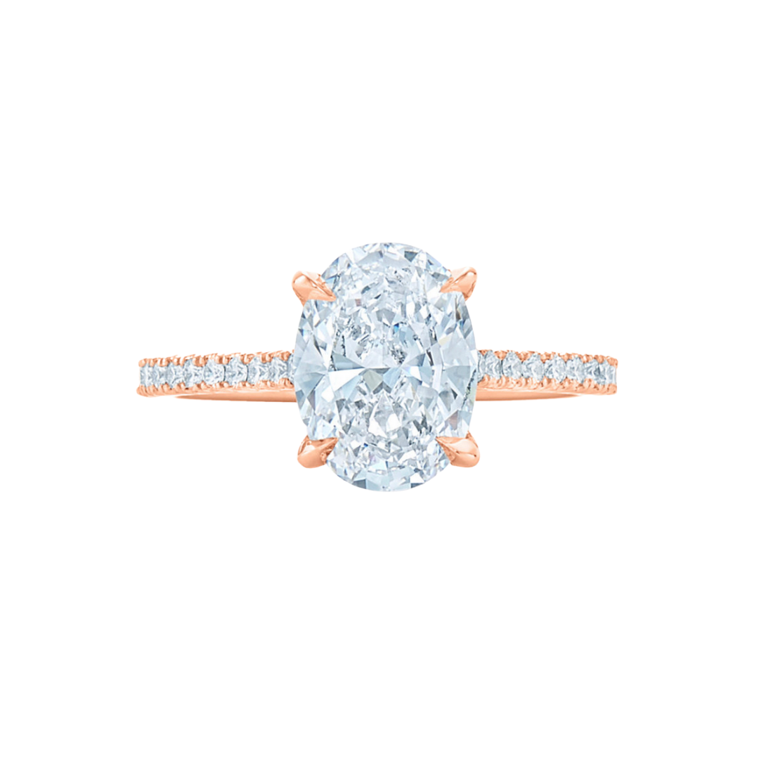 Kwiat engagement ring with oval diamond and pavé band in 18k rose gold, $4,775