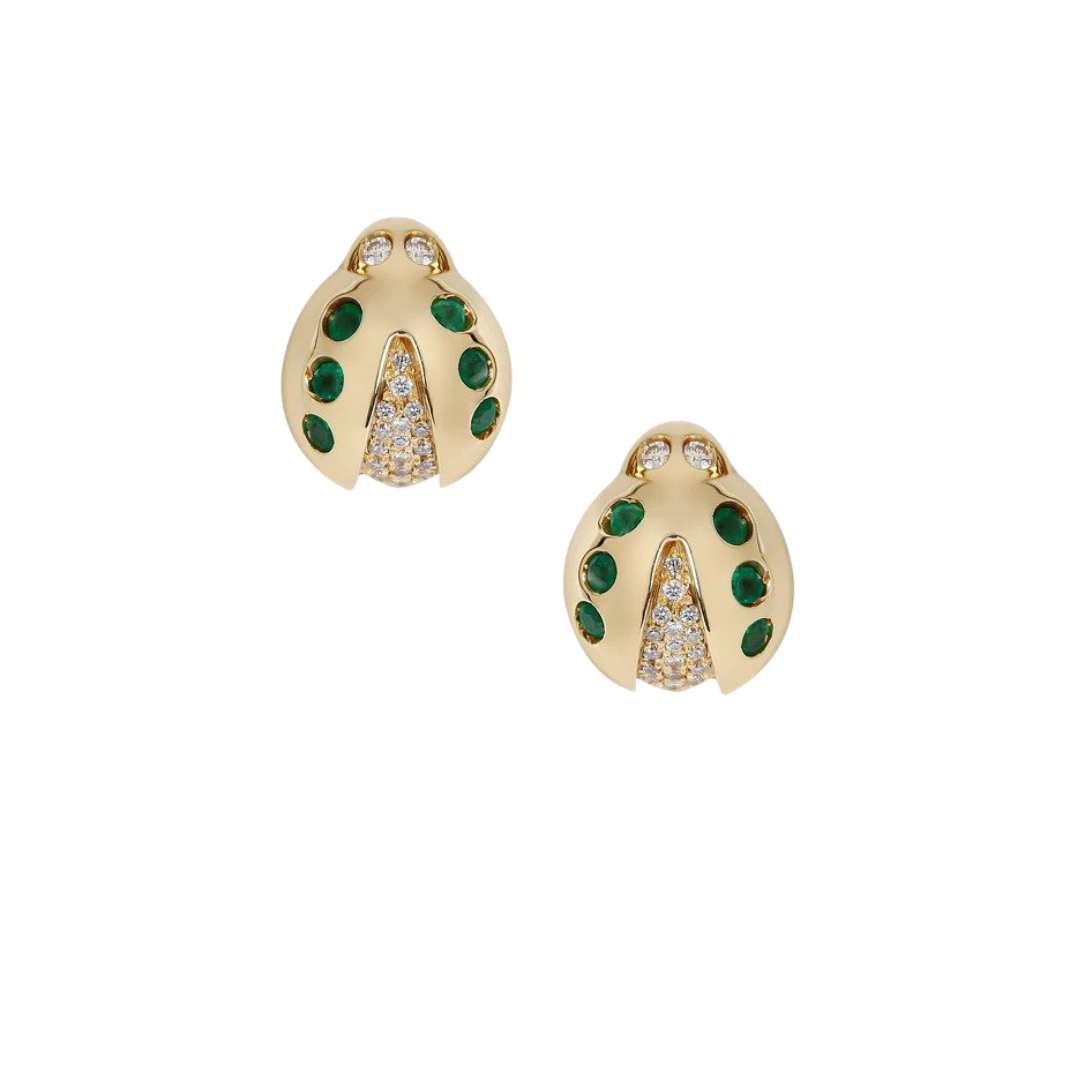 Yessayan Jewelry Lady Bug Diamond &amp; Emerald Yellow Gold Earrings, $1,150
