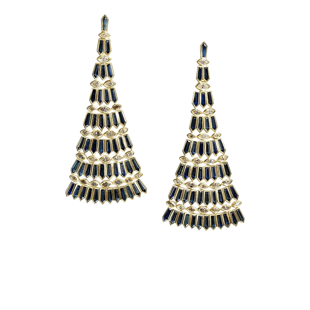 Todd Reed 18ky Gold Earrings with Marquise Diamonds and Sapphires, price upon request