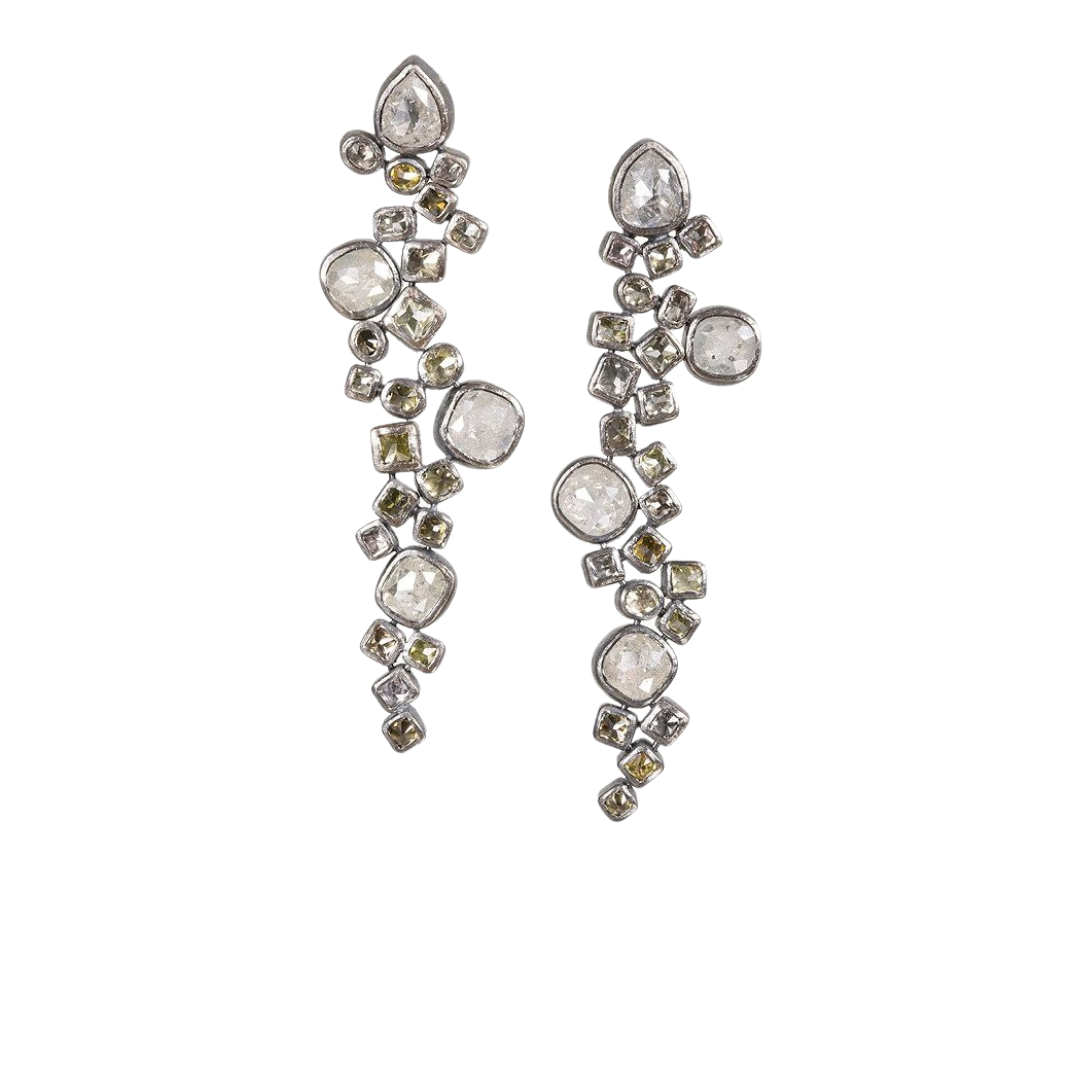 Todd Reed Dangle Earrings with Fancy Cut Diamonds in Sterling Silver, price upon request
