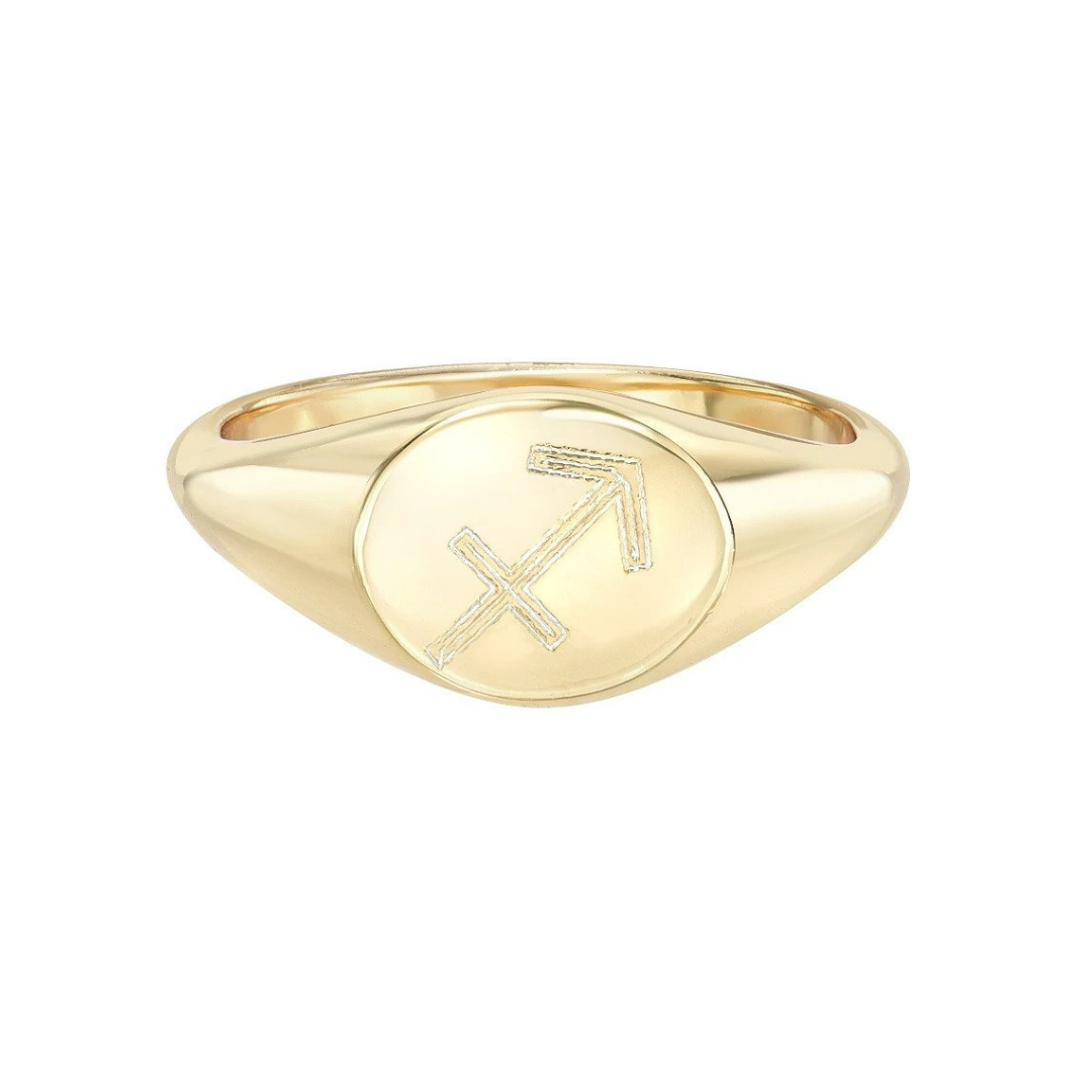 Zoe Lev small zodiac signet ring in 14k yellow gold, $380 at Zoe Lev