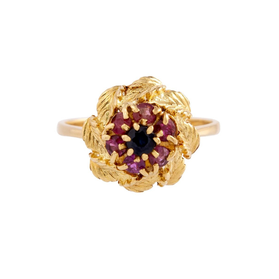 RockShop Vintage Ruby and Sapphire Flower Ring, $750