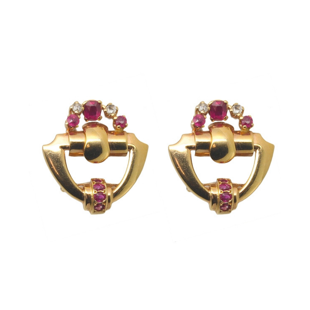 Reliable Gold 1940's Retro Ruby &amp; Diamond Earrings in Rose Gold, $4,400