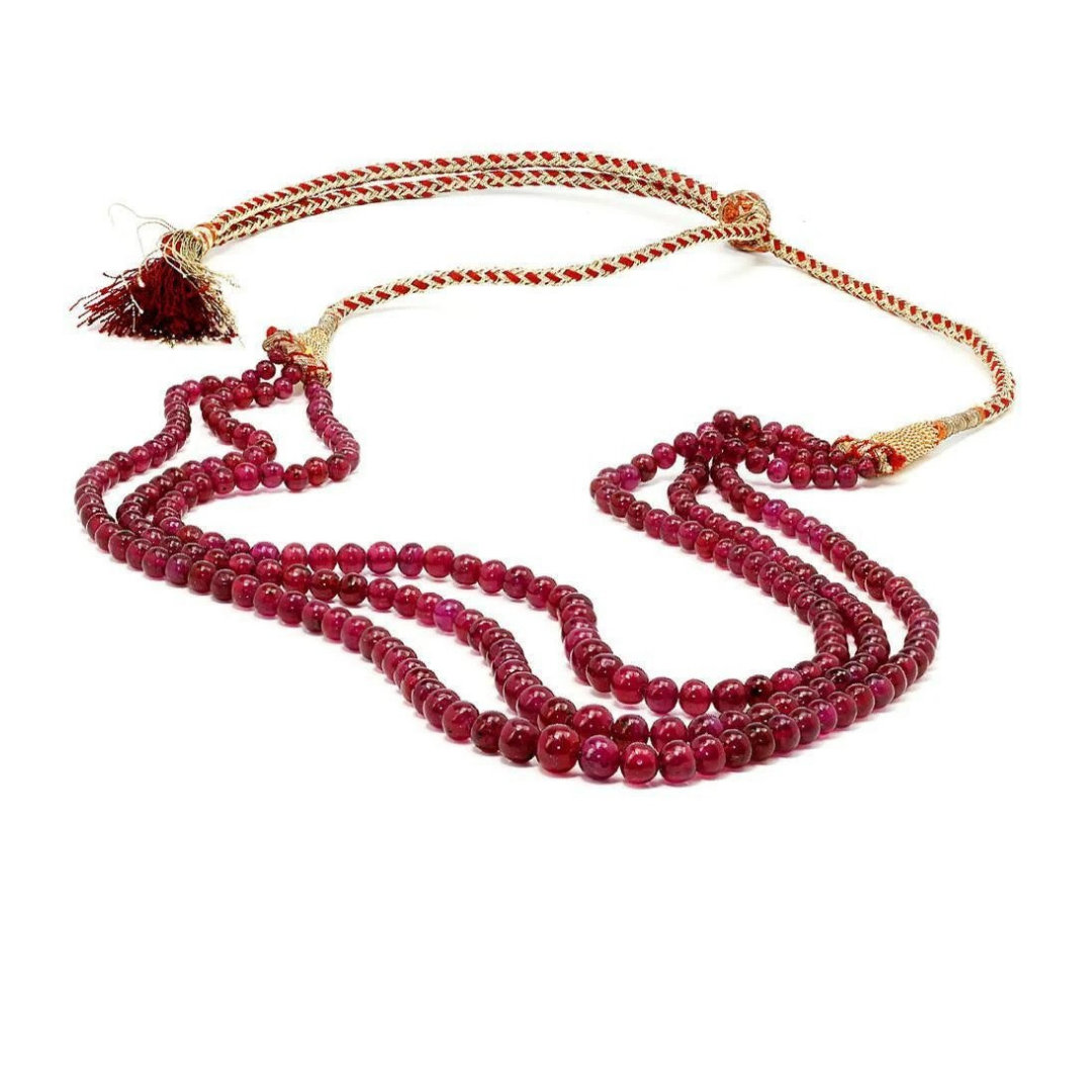 Once Upon a Diamond Triple Strand Ruby Bead Necklace, $1,895
