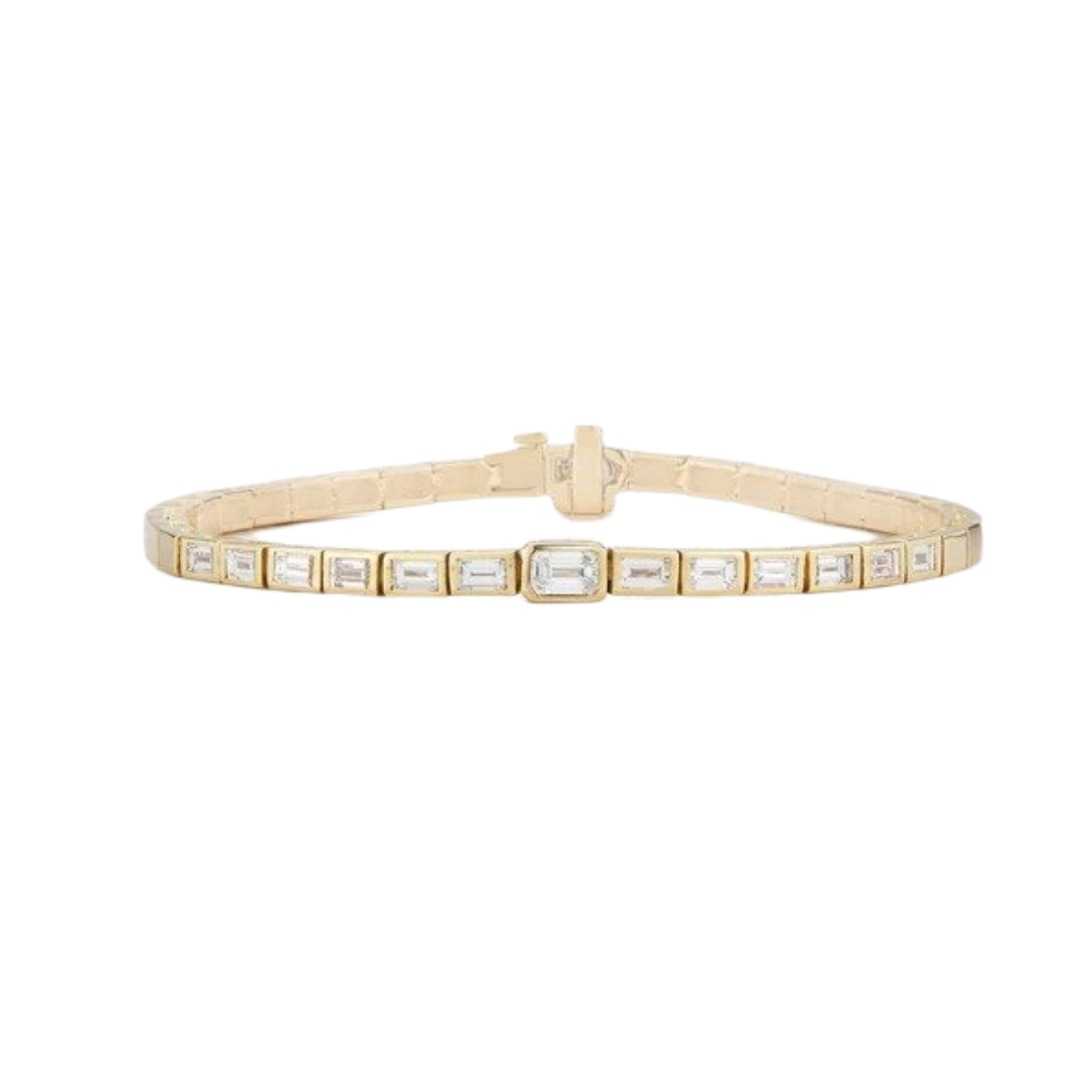 Jemma Wynne Prive Luxe diamond baguette tennis bracelet in 18k gold, $13,900 at Jemma Wynne