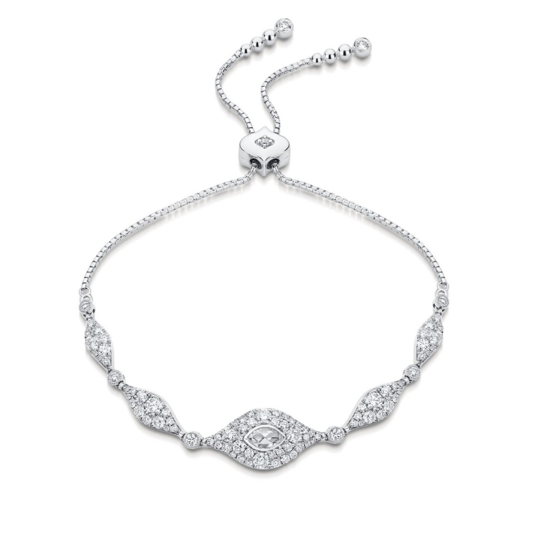 0.25 CT. T.W. Diamond Tilted Cushion Frame Five Stone Bolo Bracelet in  Sterling Silver - 9.5
