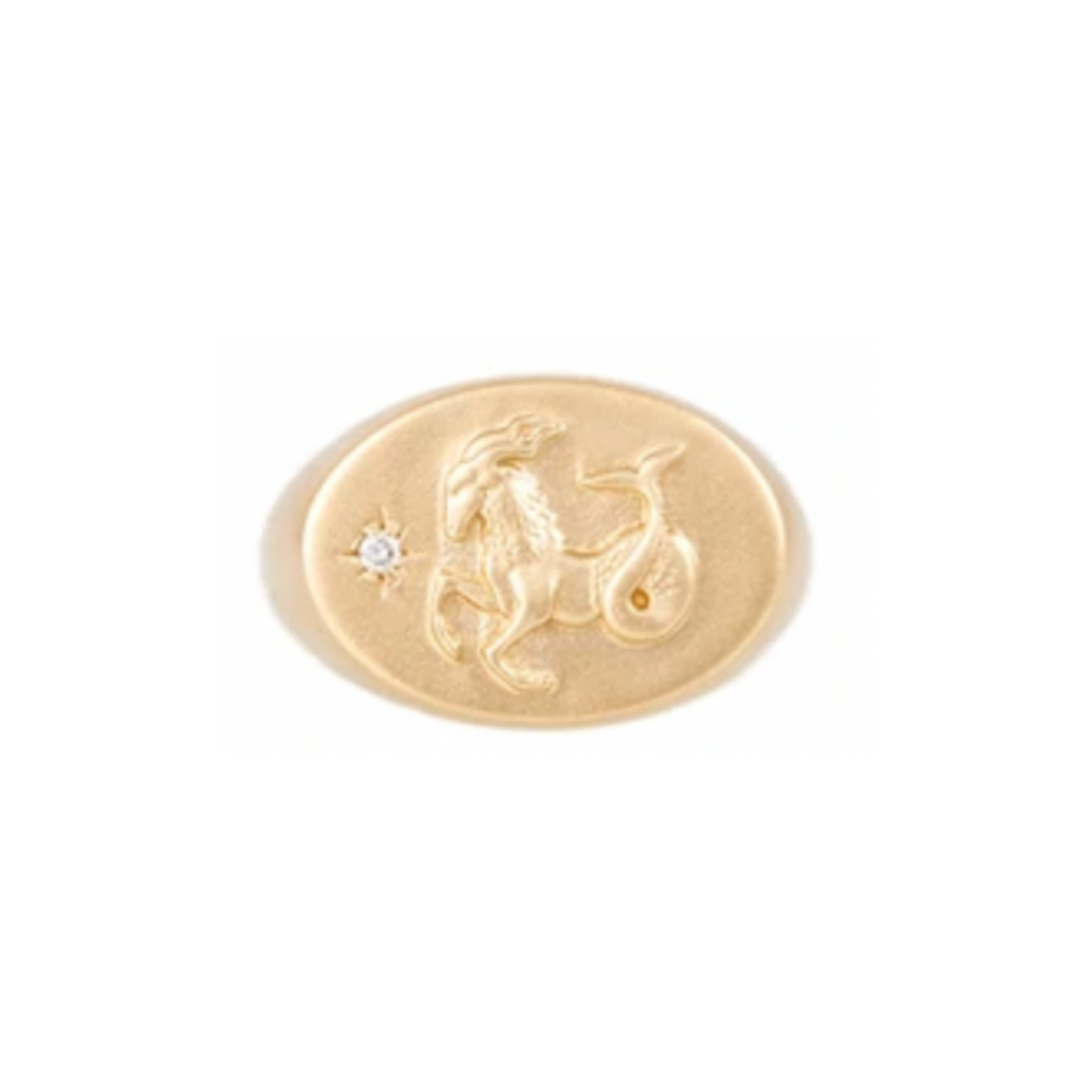 Zodiac Starburst signet ring in 14k yellow gold with diamond, $2,145 at Jacquie Aiche