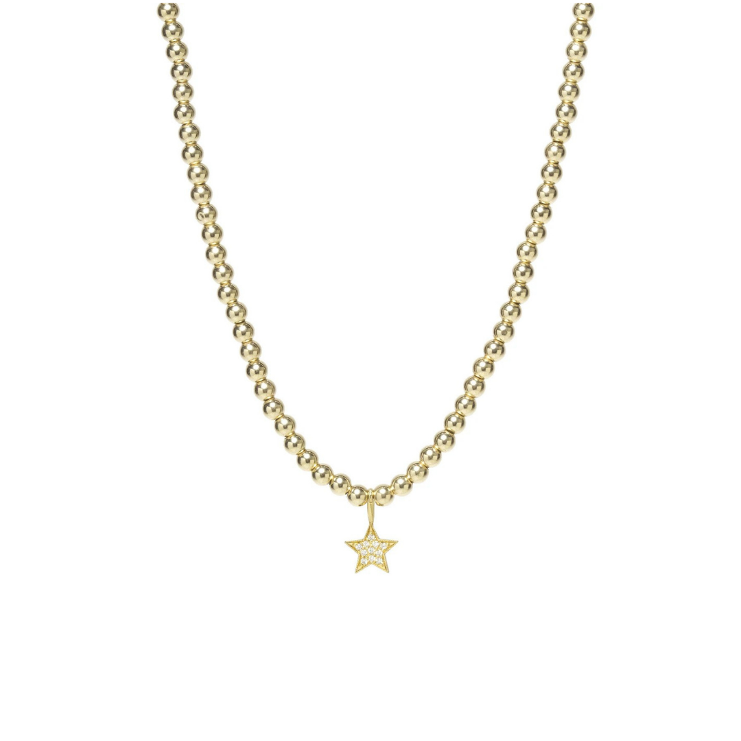 Zoe Chicco 14K Gold Bead Eternity &amp; Midi Bitty Pave Diamond Star Necklace, $1,350