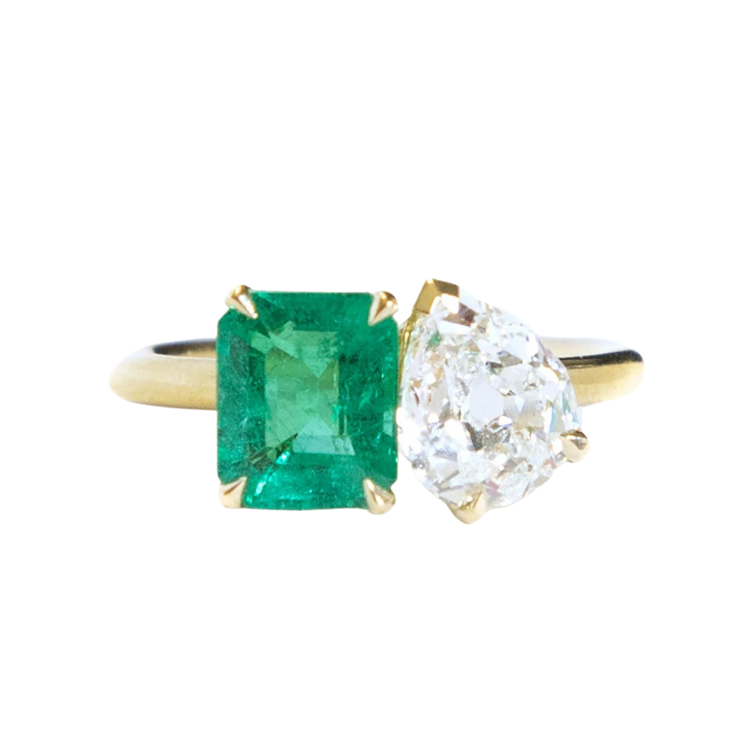 Chroma by G.St Toi et Moi 18k yellow gold ring with emerald and antique diamond, $26,500 at Greenwich St. Jewelers