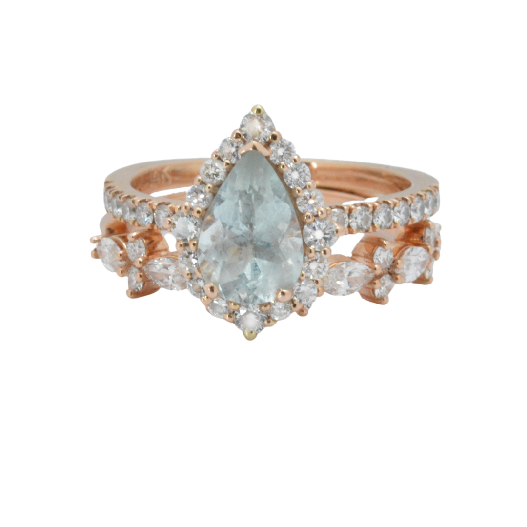 Lisa Robin Sierra Pear Diamond Halo Engagement Ring with Aquamarine in 14k Rose Gold, starting at $1,895