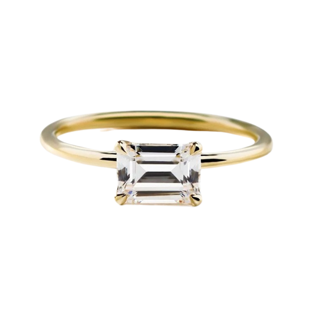 Lisa Robin Mia East West Emerald Cut Diamond Engagement Ring in 18k Yellow Gold, starting at $1,200