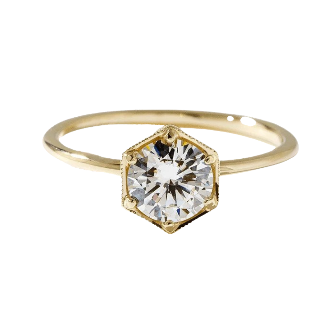 Lisa Robin Genevieve Round Diamond Hexagon Ring in 18k Yellow Gold, starting at $1,400