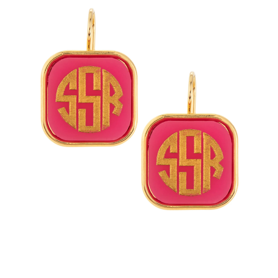 Moon and Lola Monogrammed Square-Drop Acrylic Earrings, $68