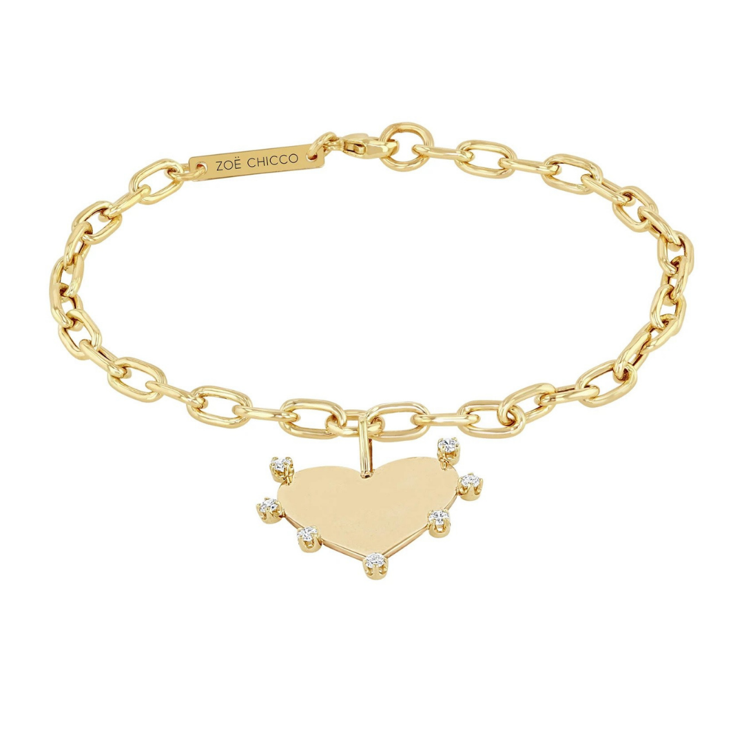 Zoe Chicco 14k 7 Prong Diamond Heart Charm Medium Square Oval Chain Bracelet, $1,330