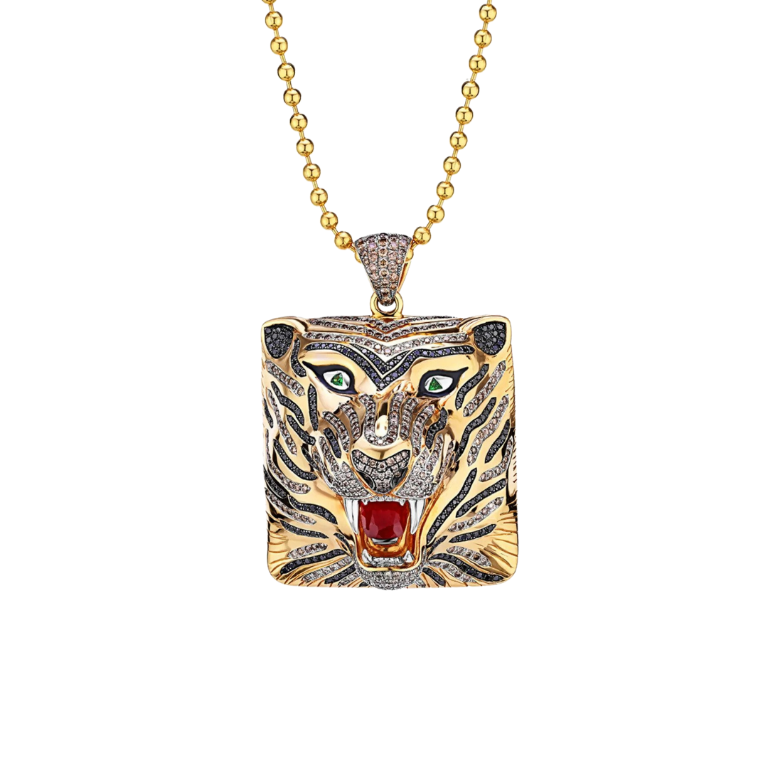 Alexander Laut 18k Diamond Tiger Pendant with Sapphires and Tsavorite, $25,300