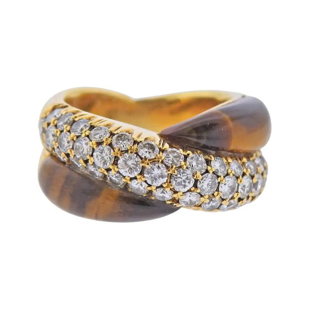 Gold Diamond Tiger’s Eye Crossover Ring, $2,800
