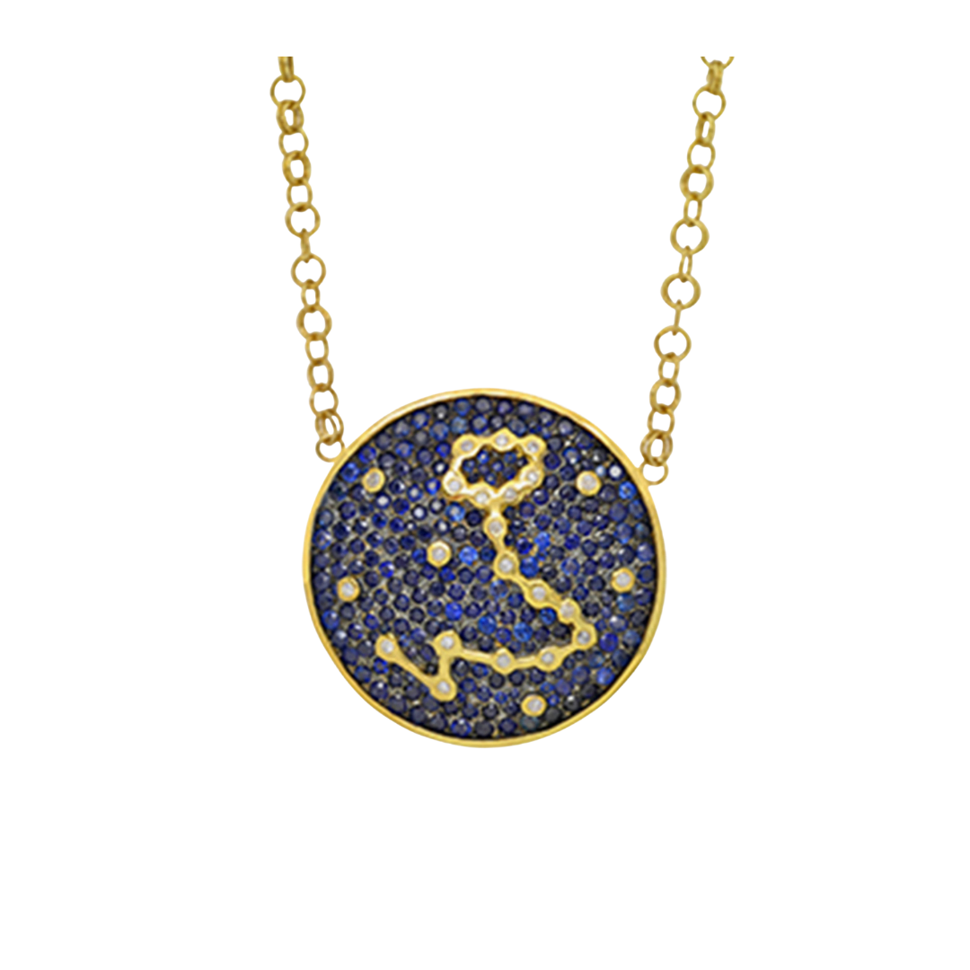 Kimberly McDonald Pisces constellation necklace in 18k gold with sapphire and diamonds, $19,250 at Olivela