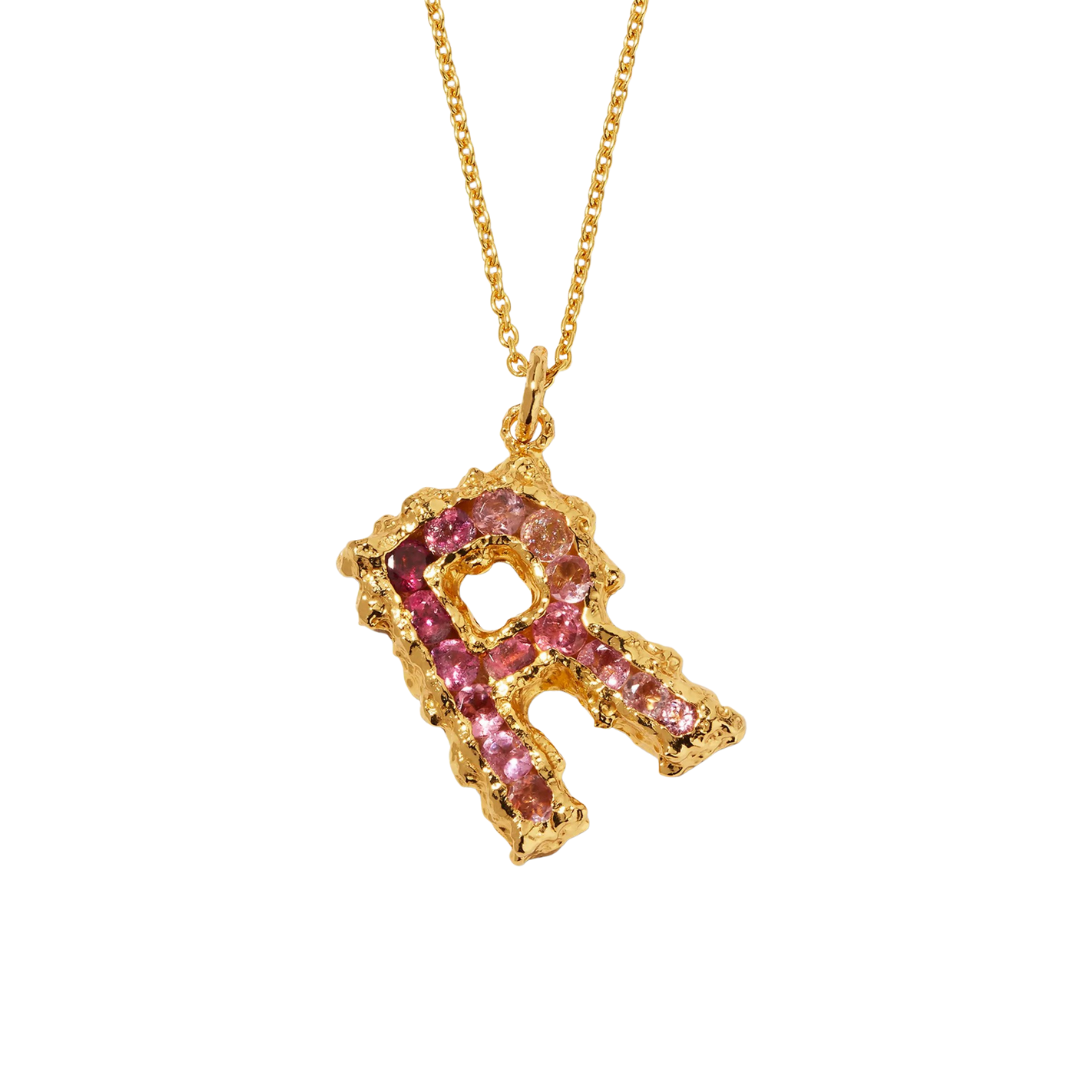 Pacharee “Ombre Alphabet” necklace with pink sapphires and tourmaline, $785 at Neiman Marcus