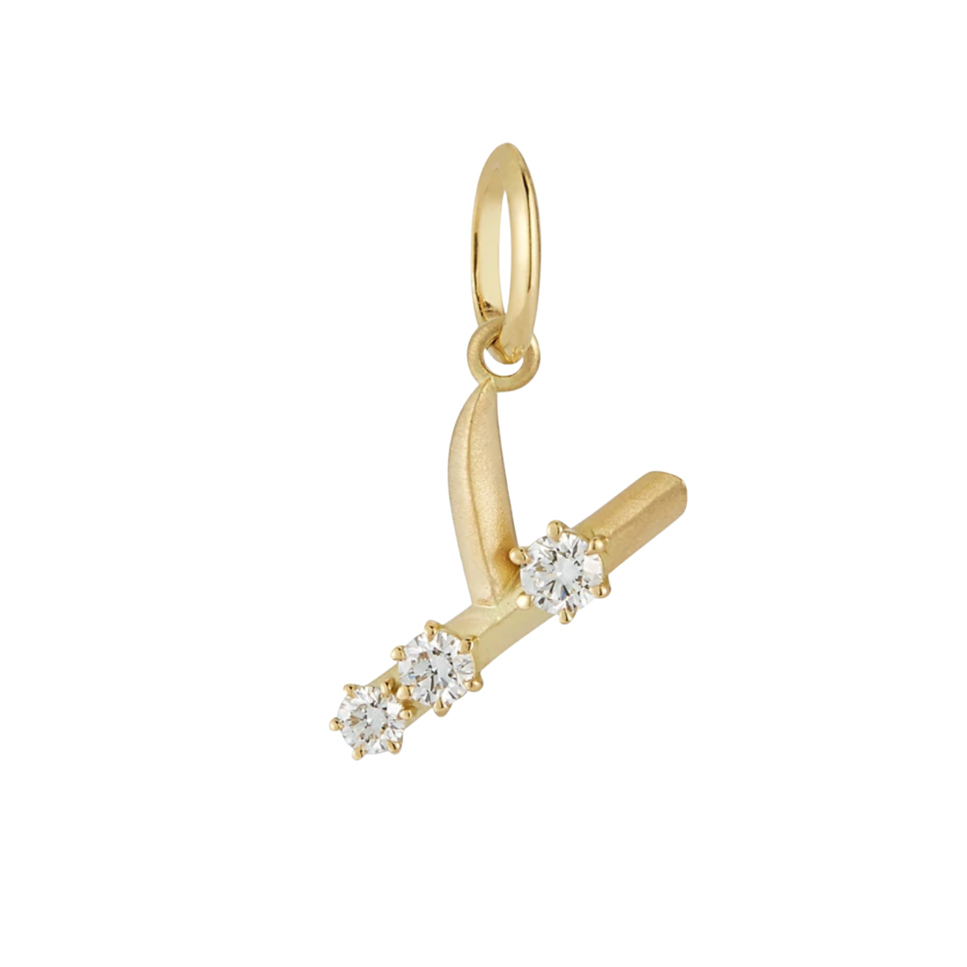 Jade Trau “Letter Charm” in 18k gold with diamonds, $1,450 at Jade Trau