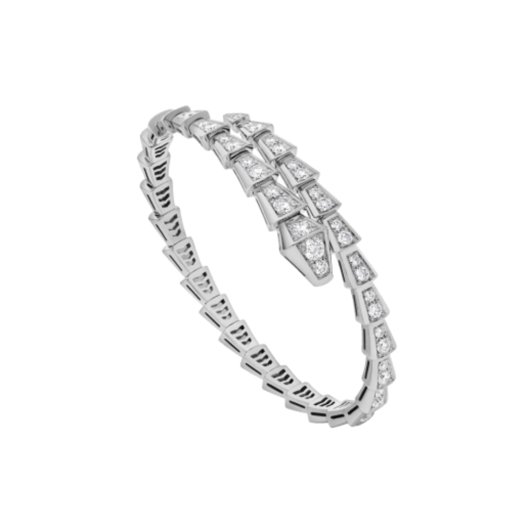 Bulgari “Serpenti Viper” bracelet in 18k white gold with diamonds, $27,700 at Bulgari