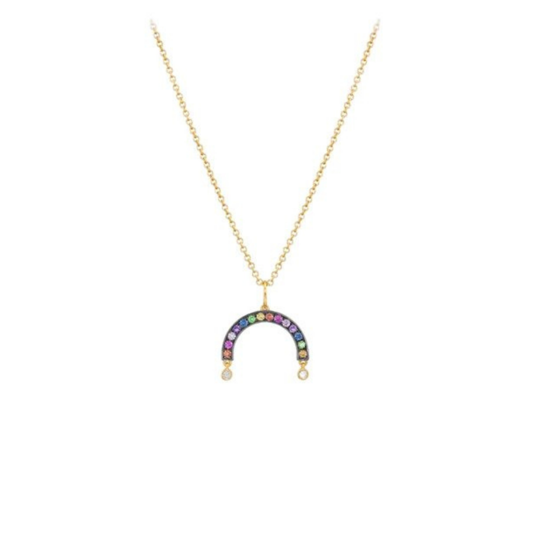 Sauer “Rainbow” pendant in 18k yellow gold with diamonds and gemstones, $1,740 at Kirna Zabete