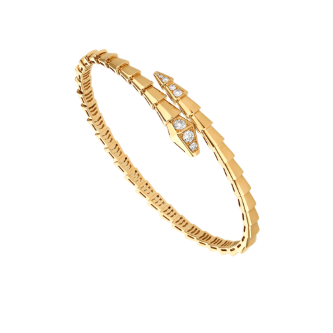 Bulgari “Serpenti Viper” bracelet in 18k gold with diamonds, $8,900 at Bulgari
