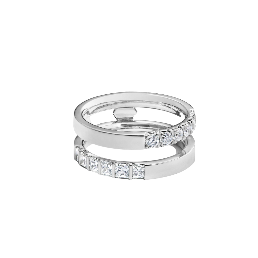 Aether “Horizon” double-band ring in fair-mined white gold with positive-impact diamonds, $7,898 at Aether