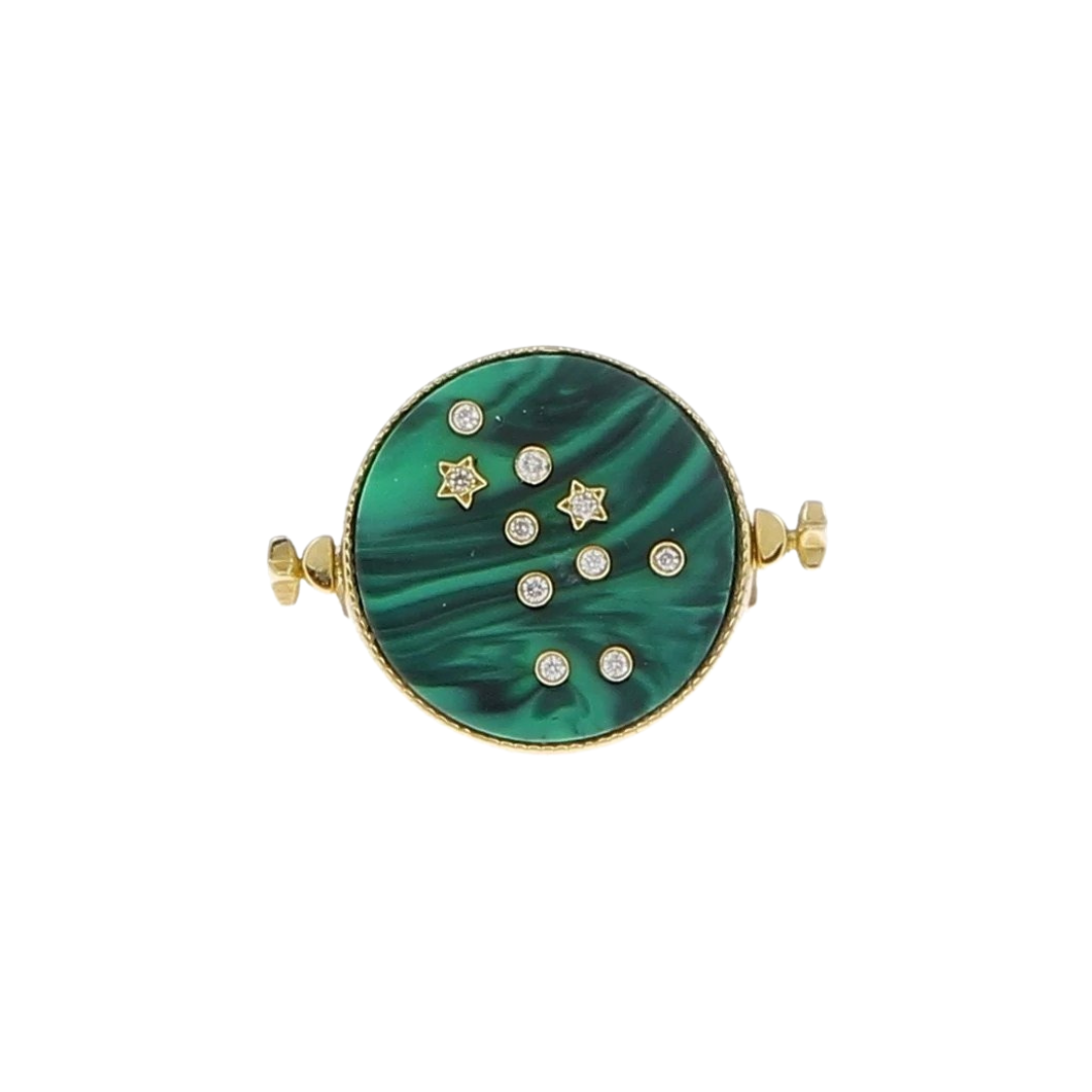 L’Atelier Nawbar “Taurus” ring in 18k yellow gold with malachite and diamonds, $1,740 at Madlords