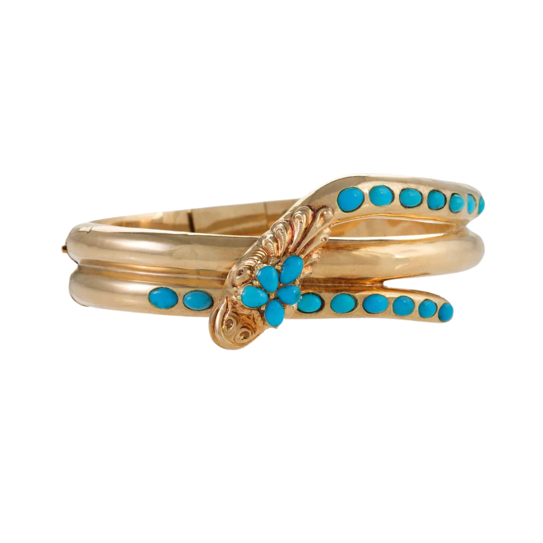 Victorian bracelet in 14k gold with turquoise, $7,750 at Macklowe Gallery 