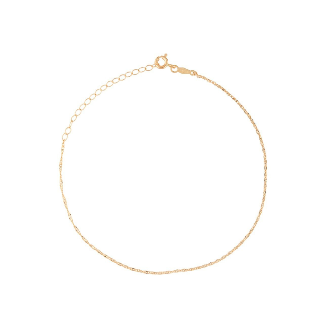 Catbird Jewelry “Sweet Nothing” anklet in 14k gold, $134 at Catbird