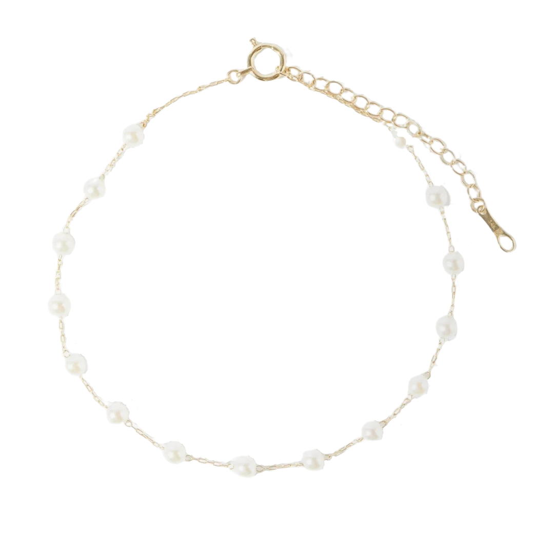 Mizuki “Floating Pearl” anklet in 14k gold with Akoya pearls, $531 at Matches Fashion