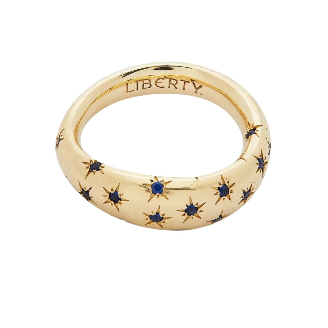 Liberty “Ianthe Star” ring in 9k gold with sapphires, $1,100 at Liberty of London