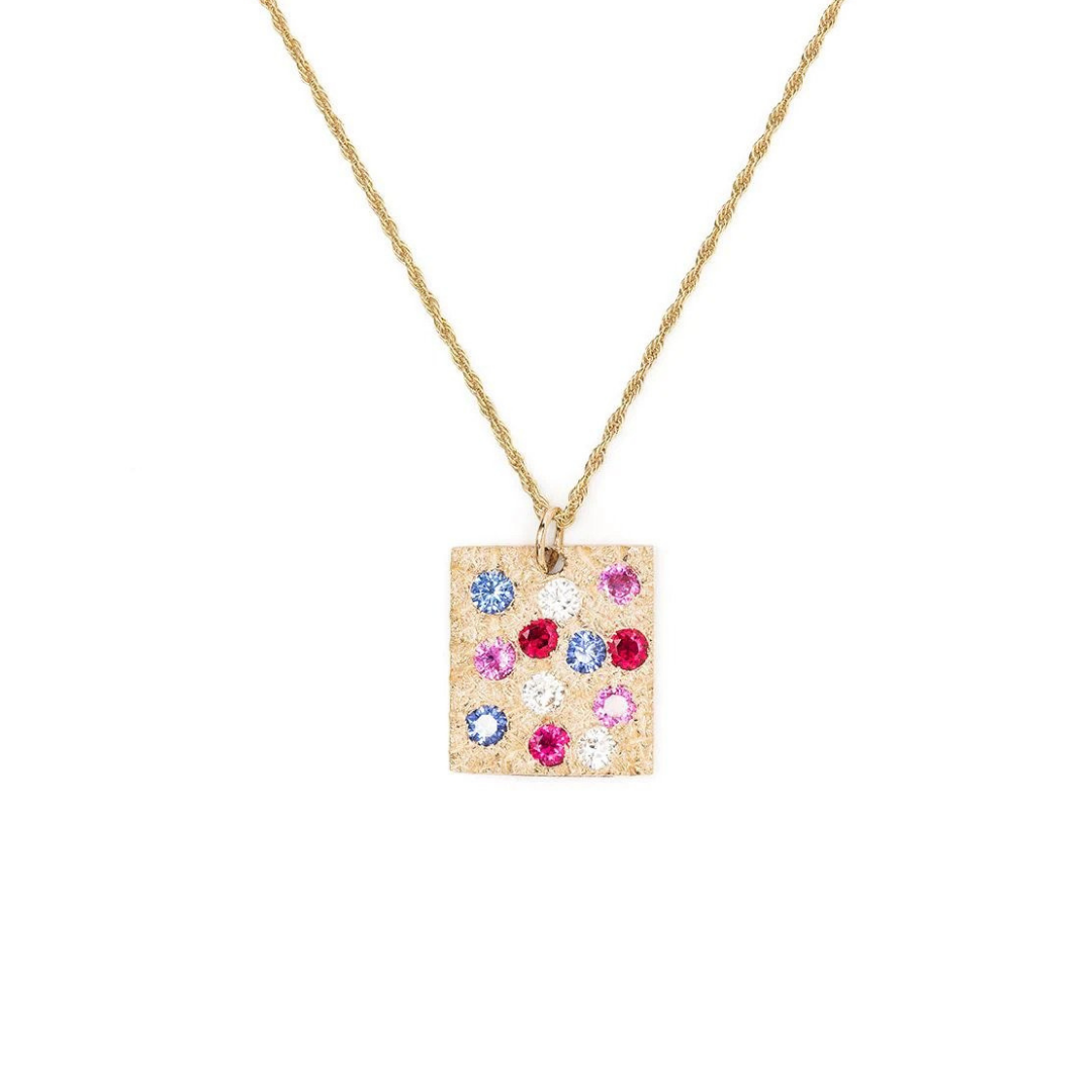 Bleue Burnham "Rose Garden" pendant necklace in 9k gold with sapphires, $1,785 at Farfetch
