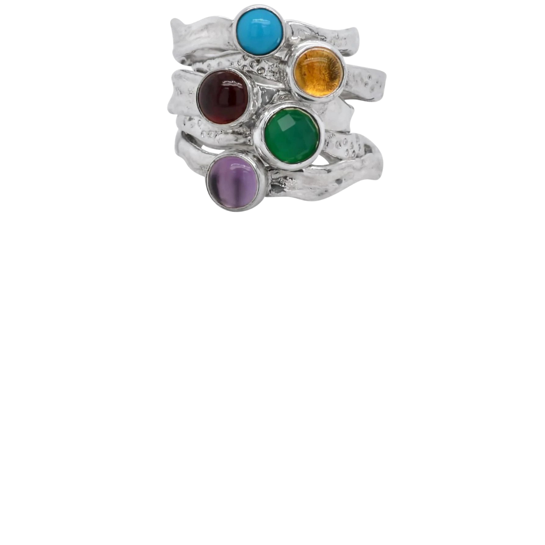 “Mini Gem Ripple” ring in sterling silver with various gemstones, $130 each at the MTJ Shop