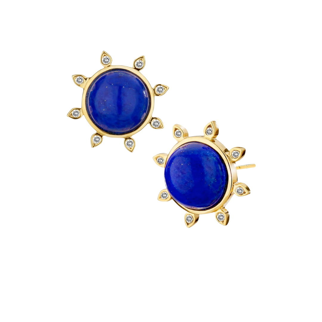 Syna "Cosmic Sun" earrings in 18k yellow gold with lapis lazuli and diamonds, $1,650 at Neiman Marcus