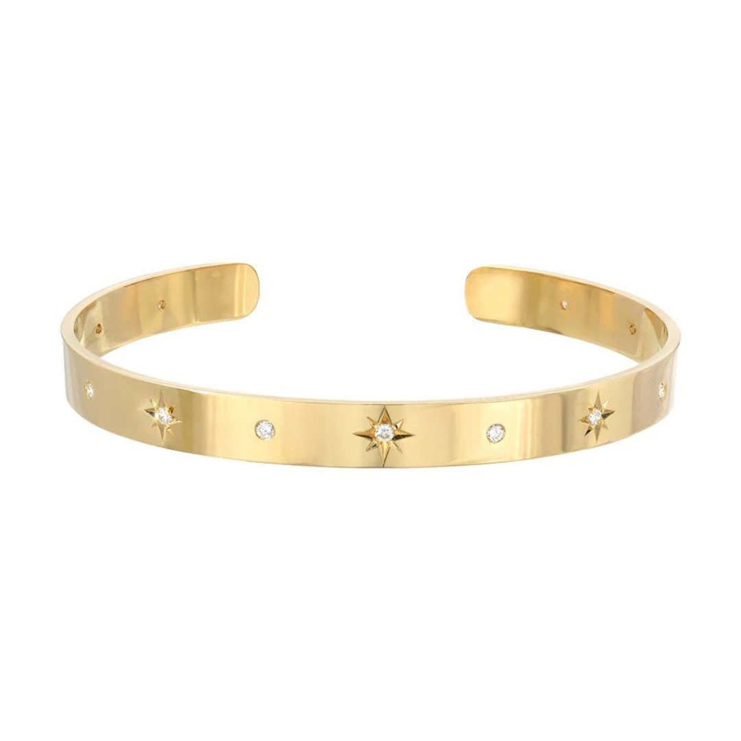 Zoe Lev "Sunburst" cuff in 14k yellow gold with diamonds, $2400 at Zoe Lev