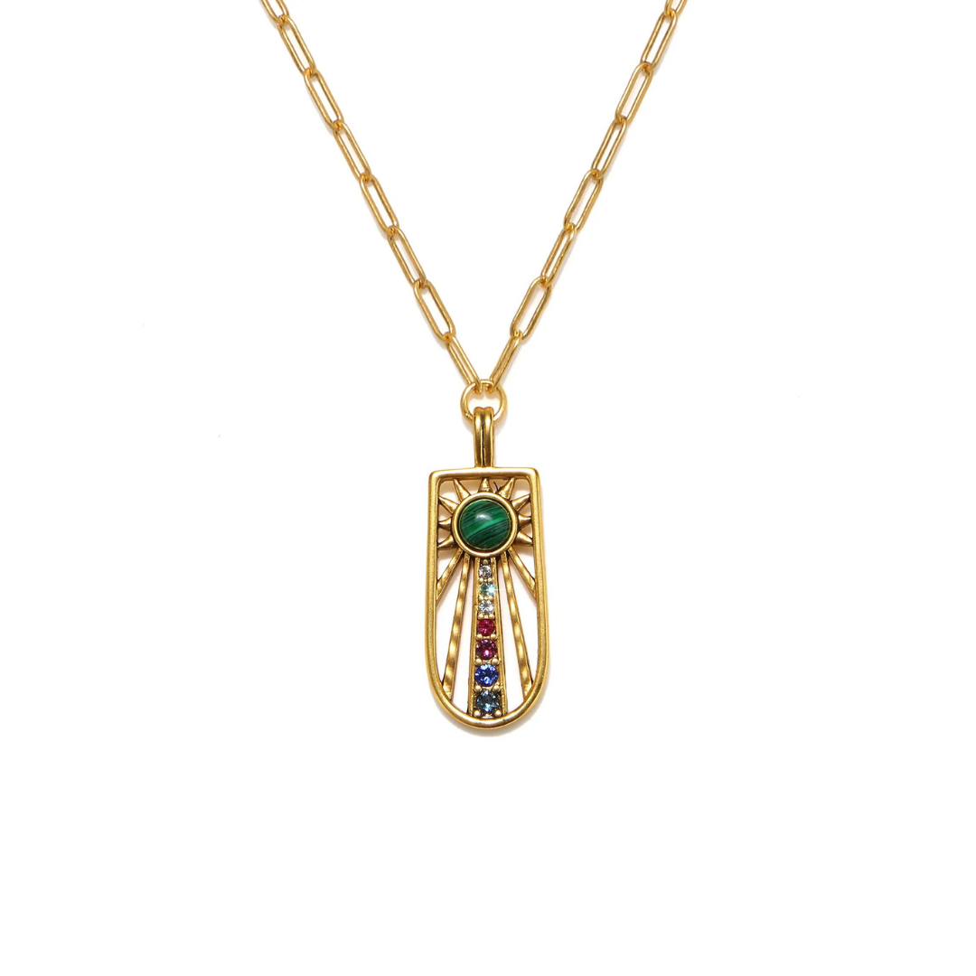 Sequin "Sun Ray" necklace with malachite, $84 (was $128) at Sequin