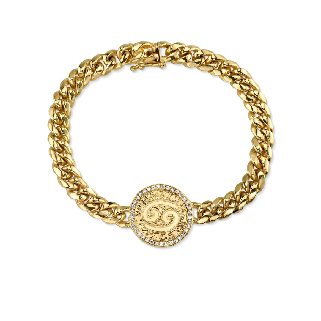 The Last Line Diamond zodiac coin bracelet in 14k yellow gold with diamonds, $4,325 at The Last Line