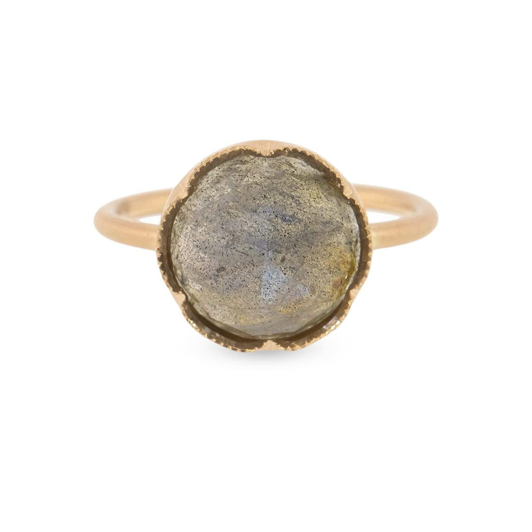 Irene Neuwirth “Classic” ring in 18k rose gold with labradorite, $1,300 at Farfetch