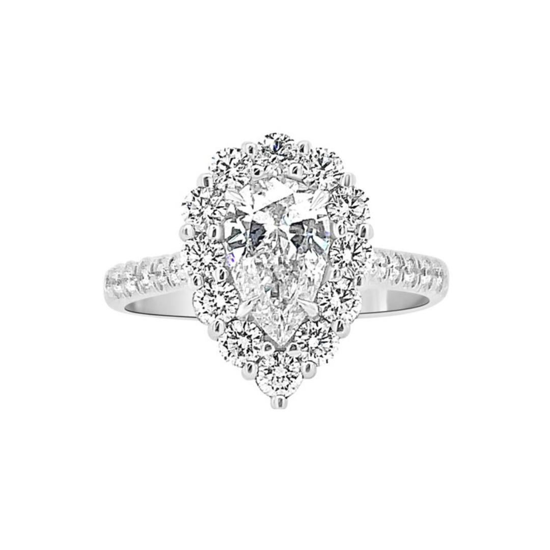 Rahaminov pear shape halo style engagement ring, $13,920 at Walters and Hogsett