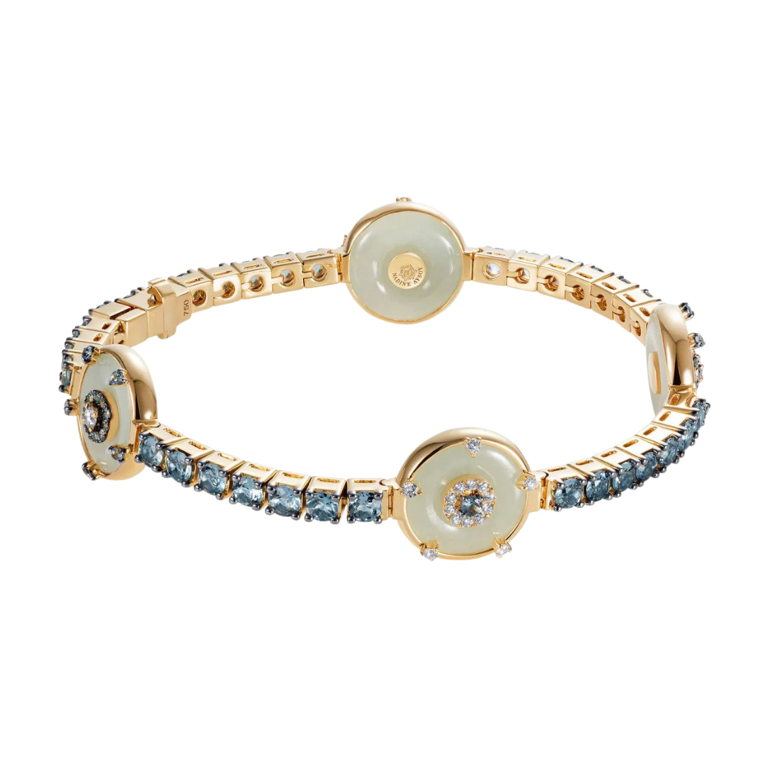 "Celeste" aquamarine &amp; jade bracelet in 18k yellow gold, $11,040