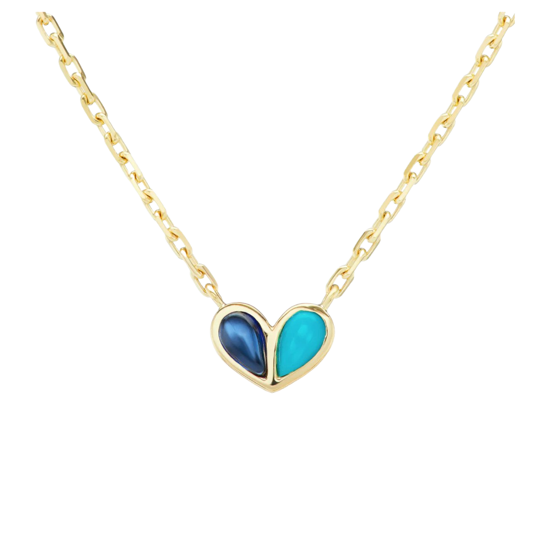 “Sweetheart” 18k yellow gold necklace with blue sapphire &amp; turquoise, $2,050