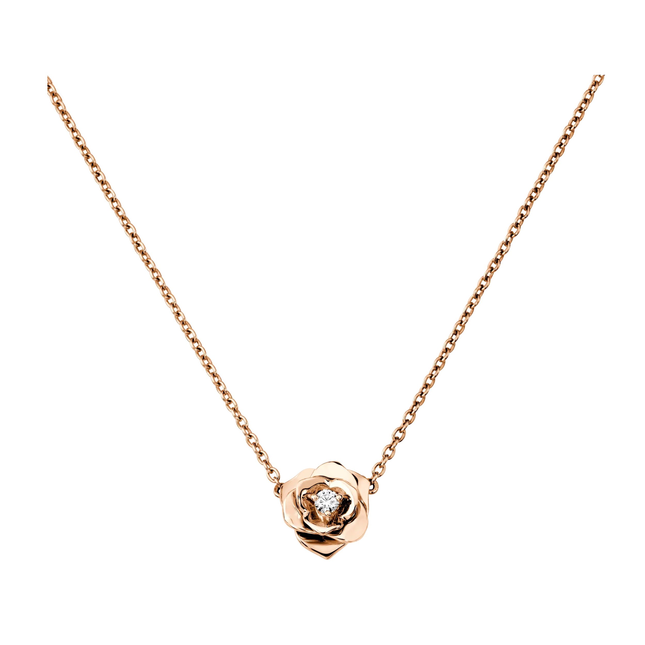 Piaget “Rose” pendant in 18k rose gold with diamond, $2,200 at Piaget