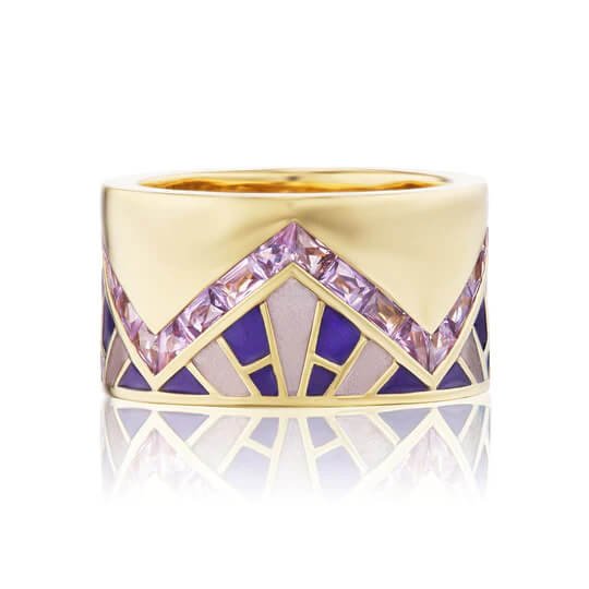 ARK 18k yellow gold, purple sapphire, and clear enamel “Crown” cigar band, $7,250 at Ark Fine Jewelry