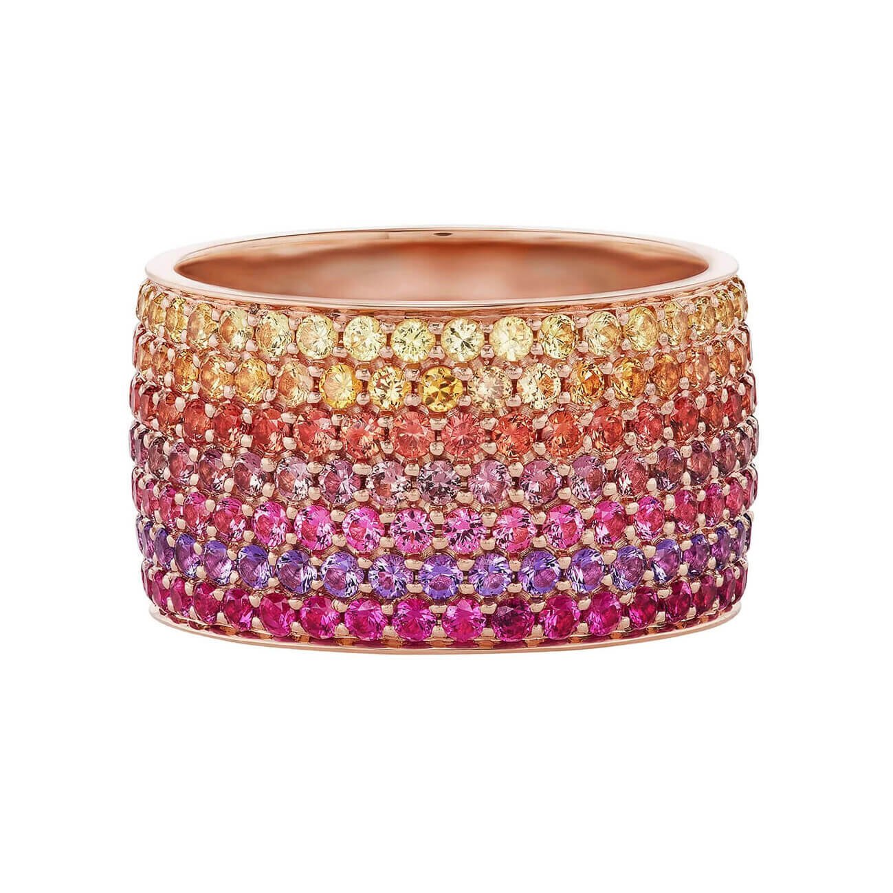 Emily P. Wheeler 18k rose gold, sapphires, amethyst, and spinel “Los Angeles” ombre cigar ring, $9,800 at Emily P. Wheeler