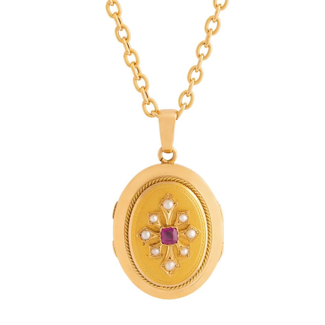 Fox &amp; Bond French Victorian Ruby and Pearl 18k Gold Locket, $1,930