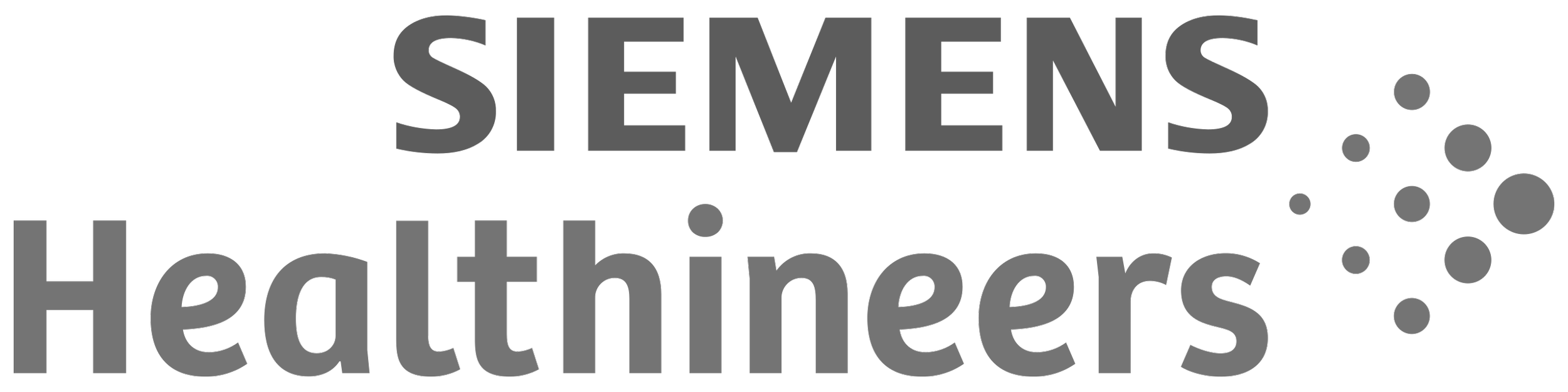 Text graphic with large, bold words 'SIEMENS:' and 'Healthiners' in gray, on a black background