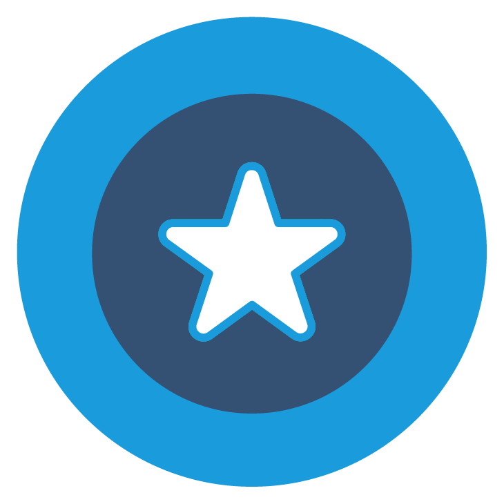 Blue circular badge with a white star in the center.