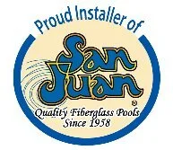 Logo for San Juan Pools featuring the words 'Proud Installer of San Juan' and 'Since 1958'.